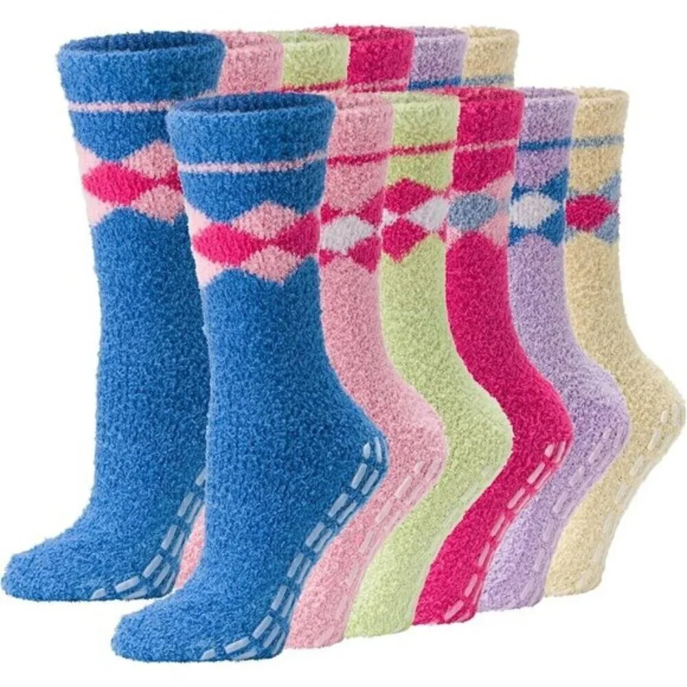 Debra Weitzner Women Fuzzy Non-Slip Socks Warm Cozy Winter Slippers 5/6 Pairs